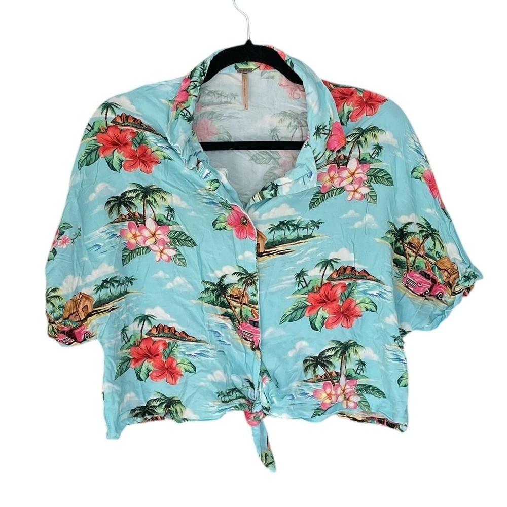 HARLOW Tropical Floral Tie-Front Blouse L
